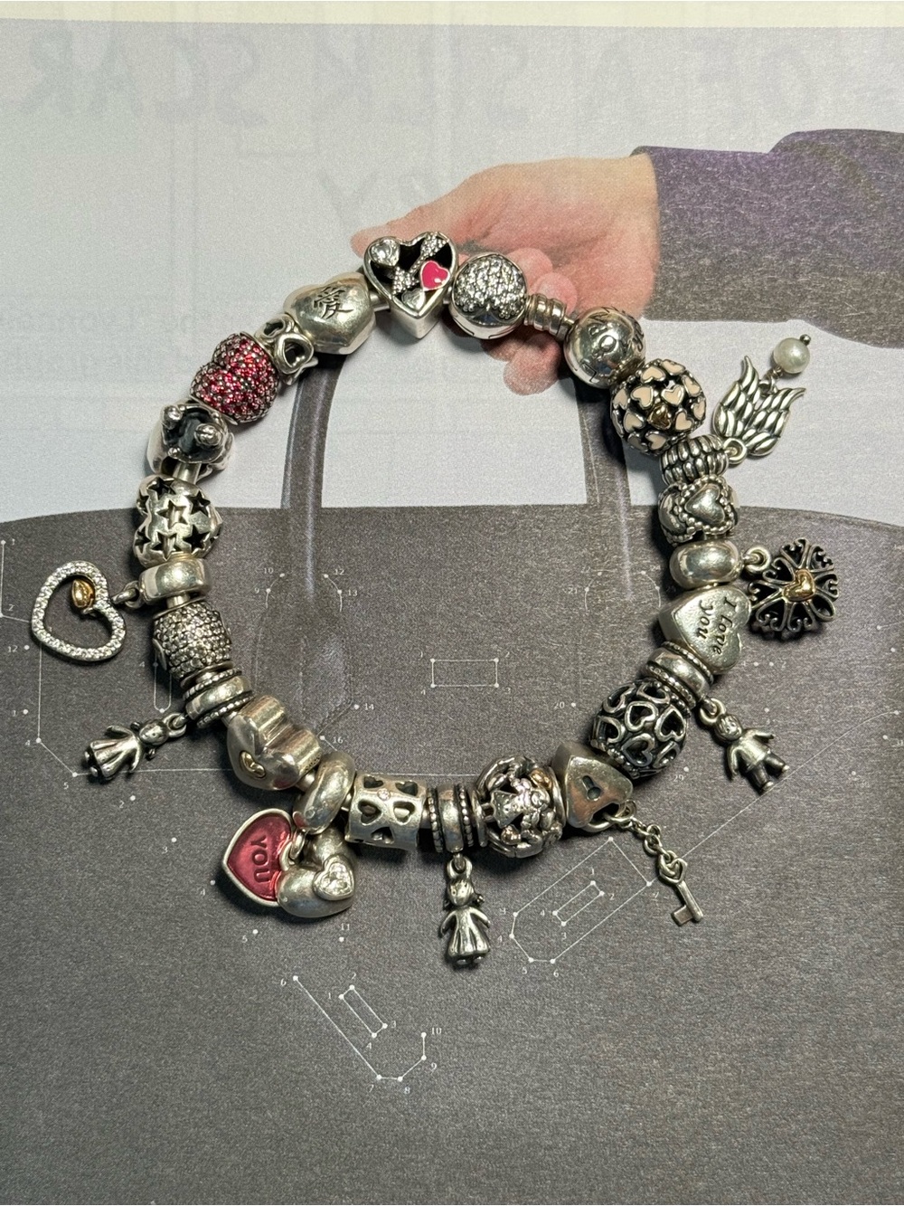 Pandora Silver Charm Bracelet with Pink Enamel and Pink Pave Bead